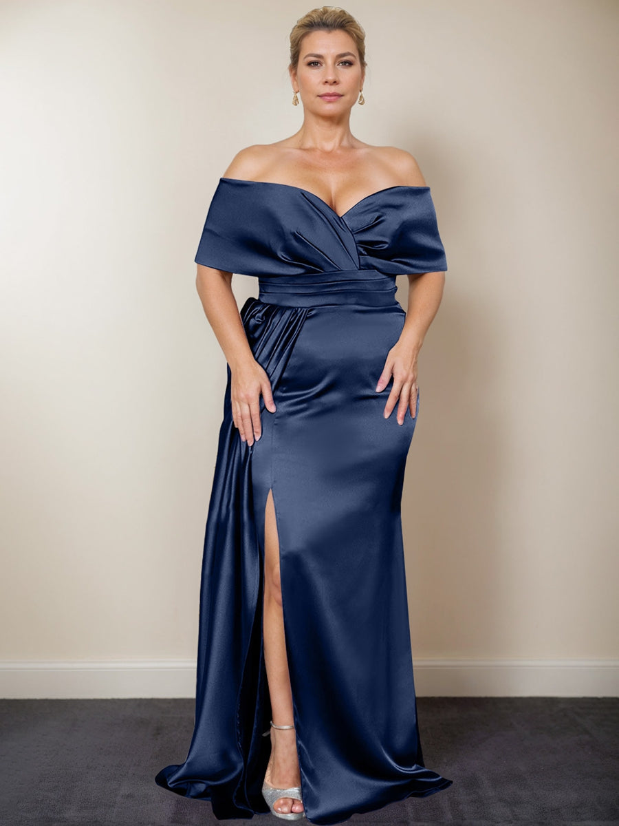 Plus Size Off the Shoulder Mother of the Bride Trumpet Mermaid Dress with Side Split