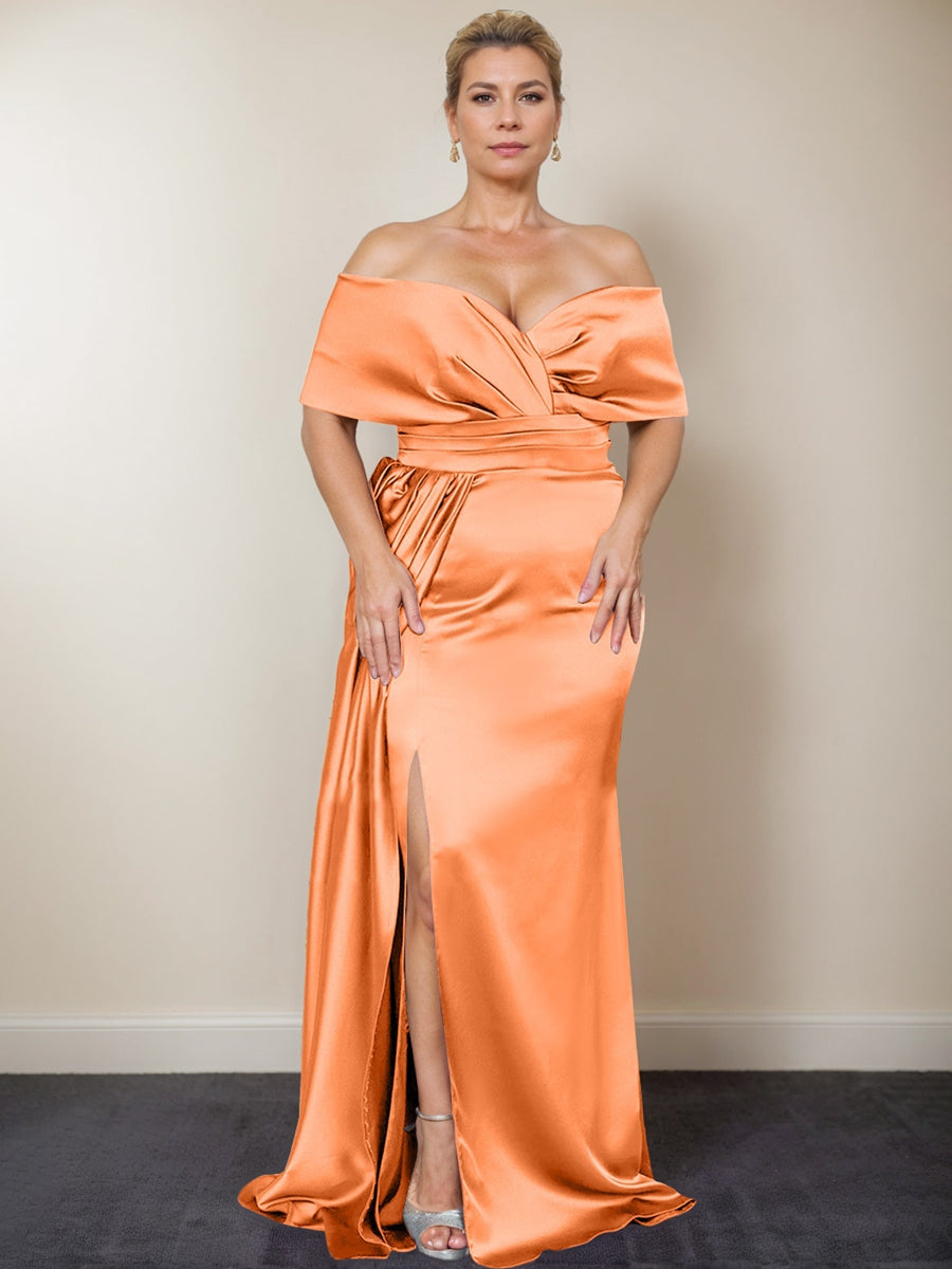 Plus Size Off the Shoulder Mother of the Bride Trumpet Mermaid Dress with Side Split