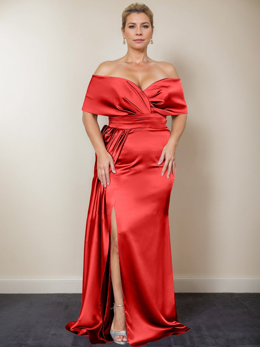 Plus Size Off the Shoulder Mother of the Bride Trumpet Mermaid Dress with Side Split