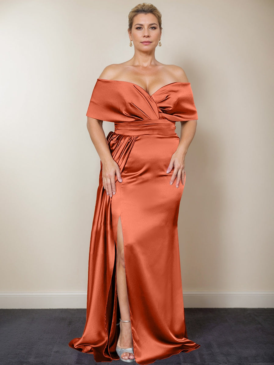 Plus Size Off the Shoulder Mother of the Bride Trumpet Mermaid Dress with Side Split