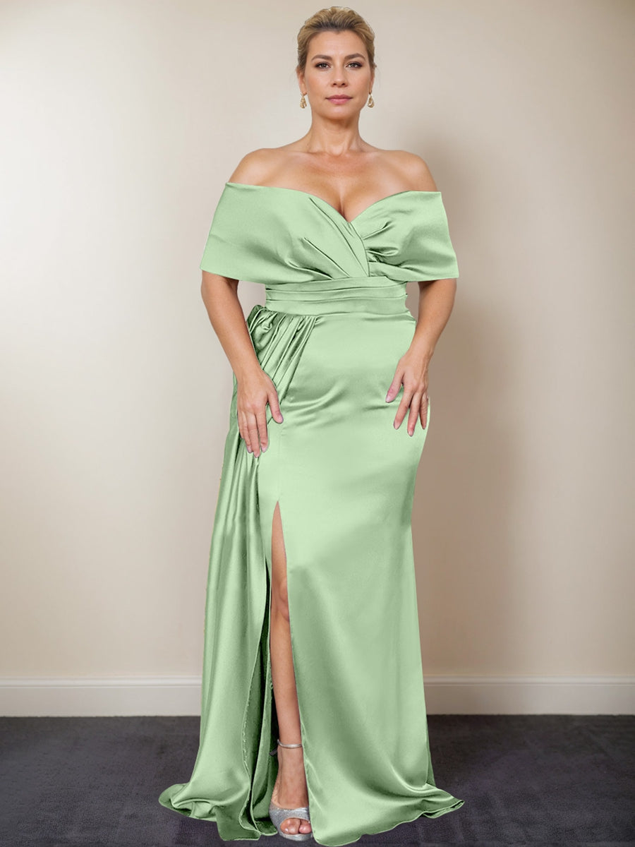 Plus Size Off the Shoulder Mother of the Bride Trumpet Mermaid Dress with Side Split