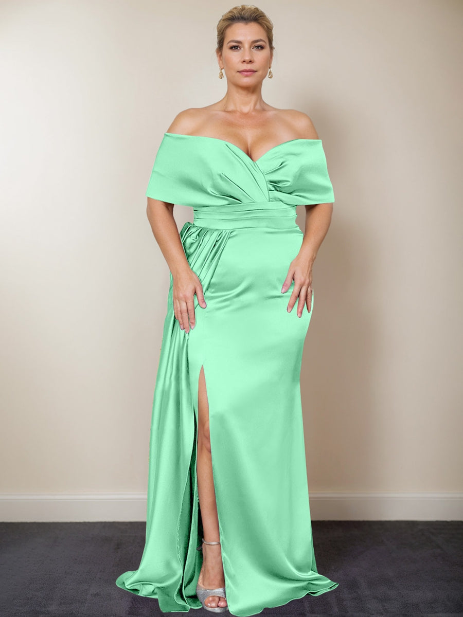 Plus Size Off the Shoulder Mother of the Bride Trumpet Mermaid Dress with Side Split