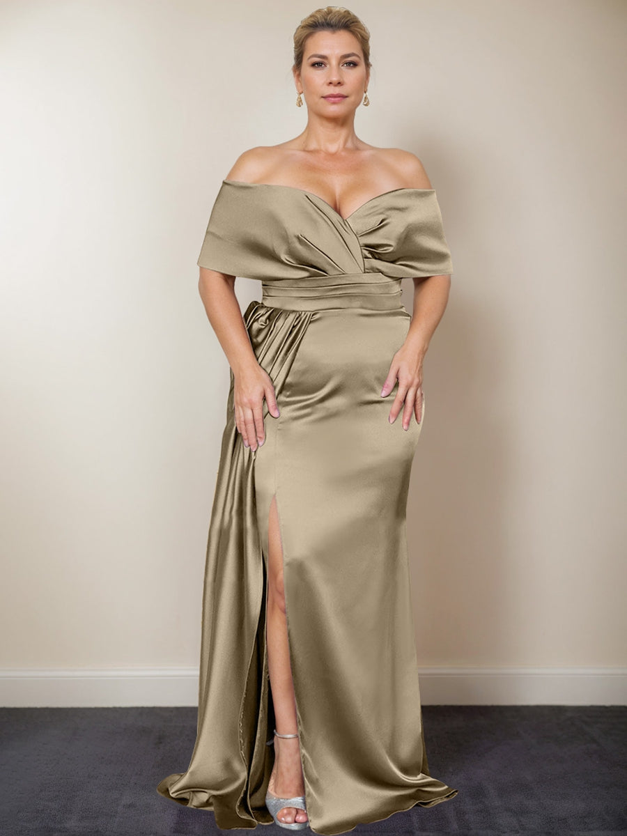 Plus Size Off the Shoulder Mother of the Bride Trumpet Mermaid Dress with Side Split