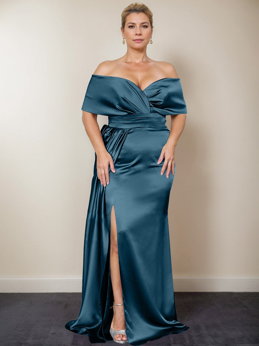 Plus Size Off the Shoulder Mother of the Bride Trumpet Mermaid Dress with Side Split
