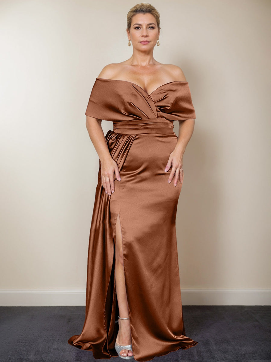 Plus Size Off the Shoulder Mother of the Bride Trumpet Mermaid Dress with Side Split
