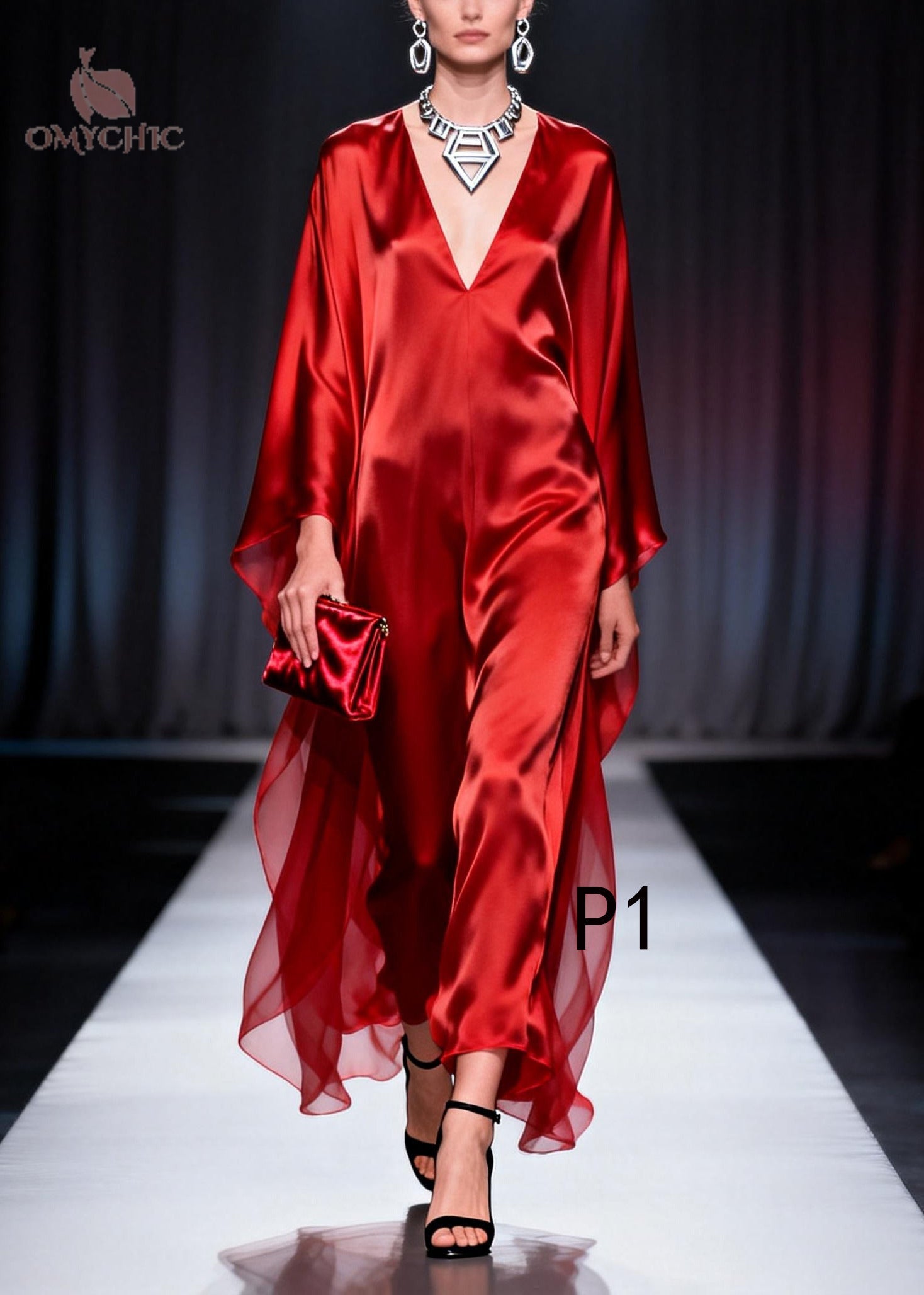 Plus Size Red Oversized Draping Chiffon Robe Dresses Summer
