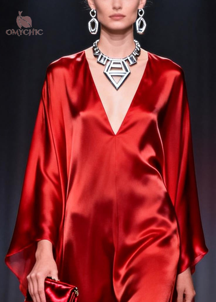 Plus Size Red Oversized Draping Chiffon Robe Dresses Summer
