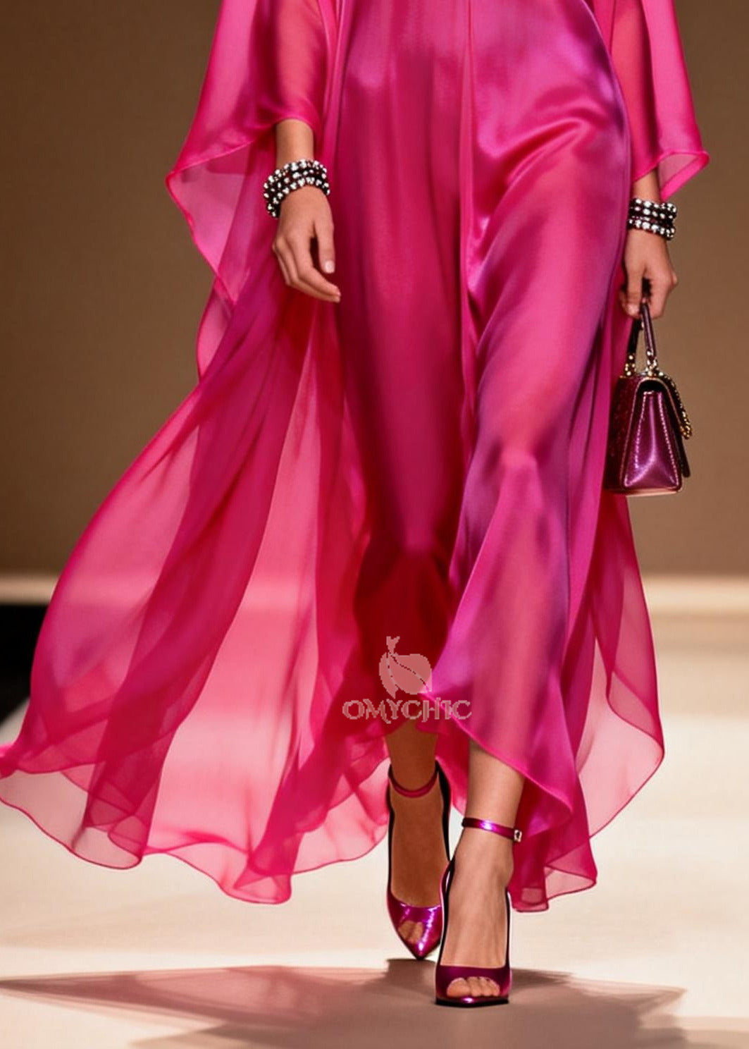 Plus Size Rose Oversized Draping Chiffon Maxi Dress Summer