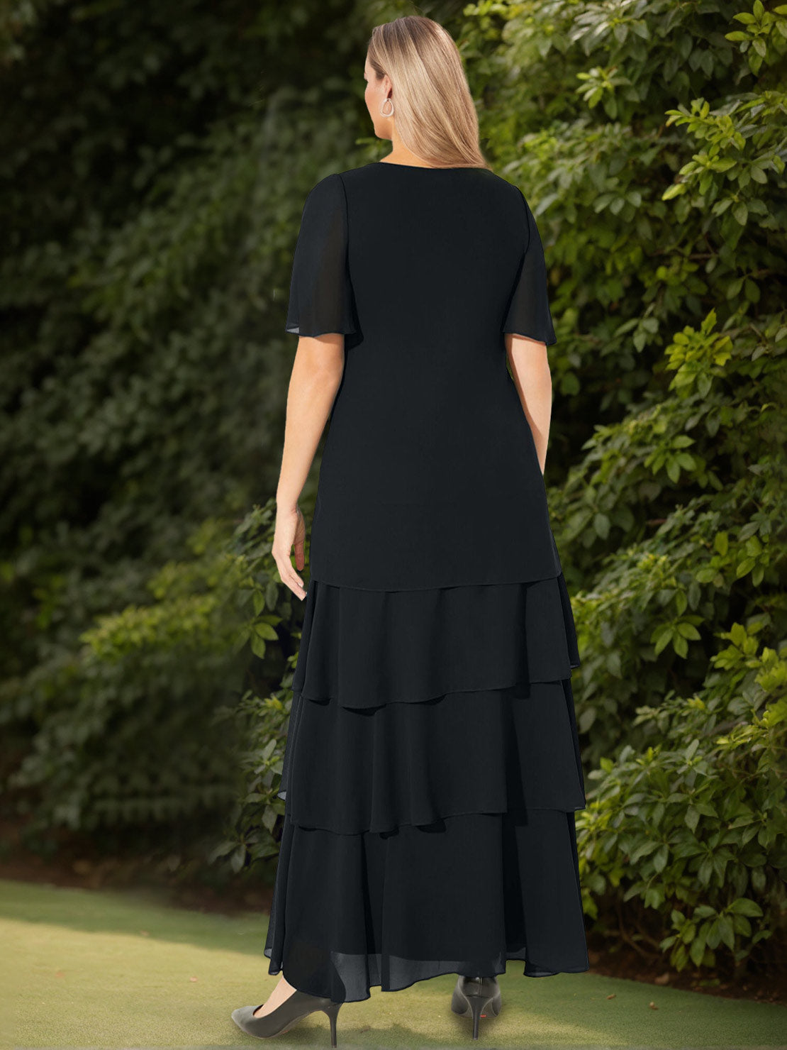 Plus Size V Neck A Line Ankle Length Mother Of The Bride Groom Dress with Sequins and Ruffles