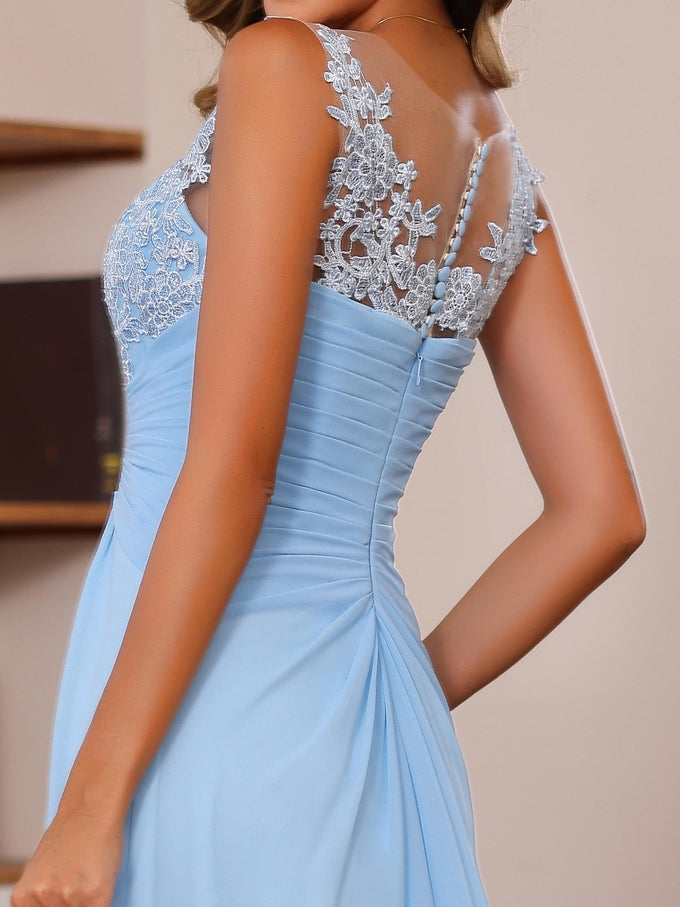Plus Size V Neck A Line Long Mother of the Bride Dress with Appliques Ruffles & Wrap in 2 Pics