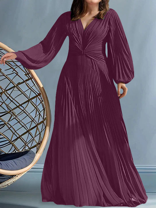 Plus Size V Neck A Line Gown for the Mother of the Bride with Ruched Detail