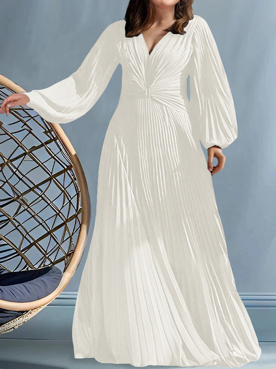 Plus Size V Neck A Line Gown for the Mother of the Bride with Ruched Detail