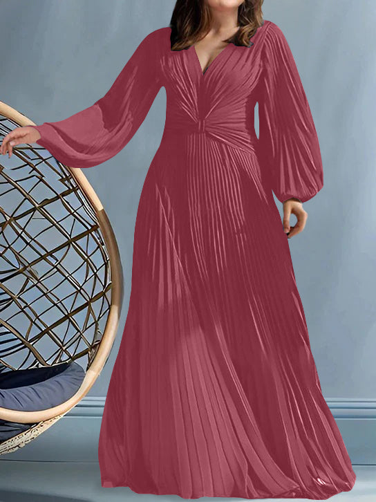 Plus Size V Neck A Line Gown for the Mother of the Bride with Ruched Detail