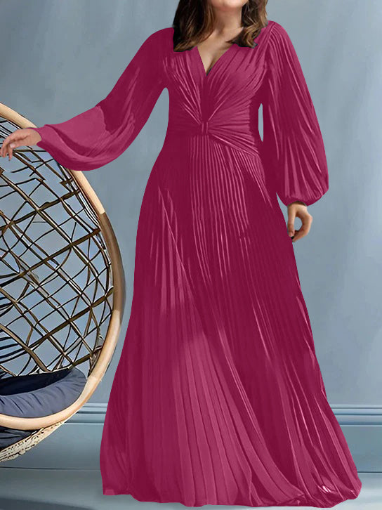 Plus Size V Neck A Line Gown for the Mother of the Bride with Ruched Detail