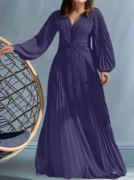 Plus Size V Neck A Line Gown for the Mother of the Bride with Ruched Detail