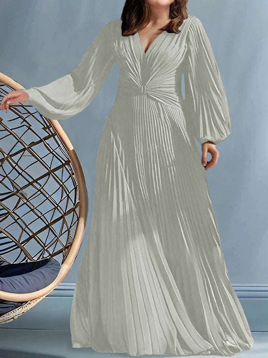 Plus Size V Neck A Line Gown for the Mother of the Bride with Ruched Detail