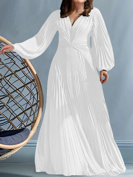 Plus Size V Neck A Line Gown for the Mother of the Bride with Ruched Detail