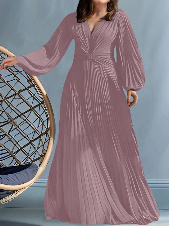 Plus Size V Neck A Line Gown for the Mother of the Bride with Ruched Detail