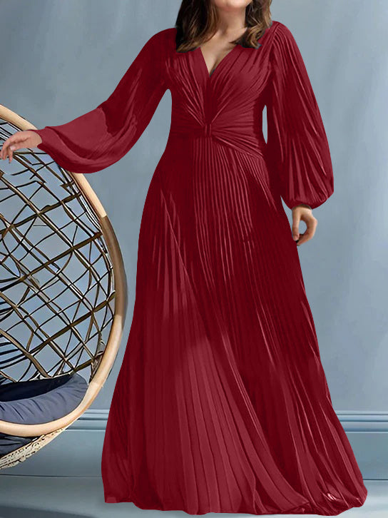 Plus Size V Neck A Line Gown for the Mother of the Bride with Ruched Detail