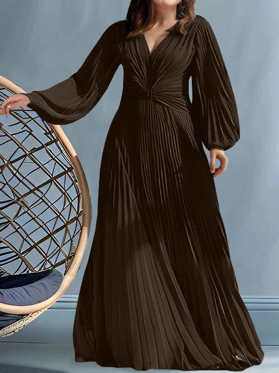 Plus Size V Neck A Line Gown for the Mother of the Bride with Ruched Detail