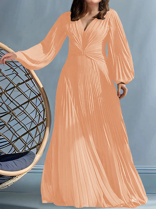Plus Size V Neck A Line Gown for the Mother of the Bride with Ruched Detail