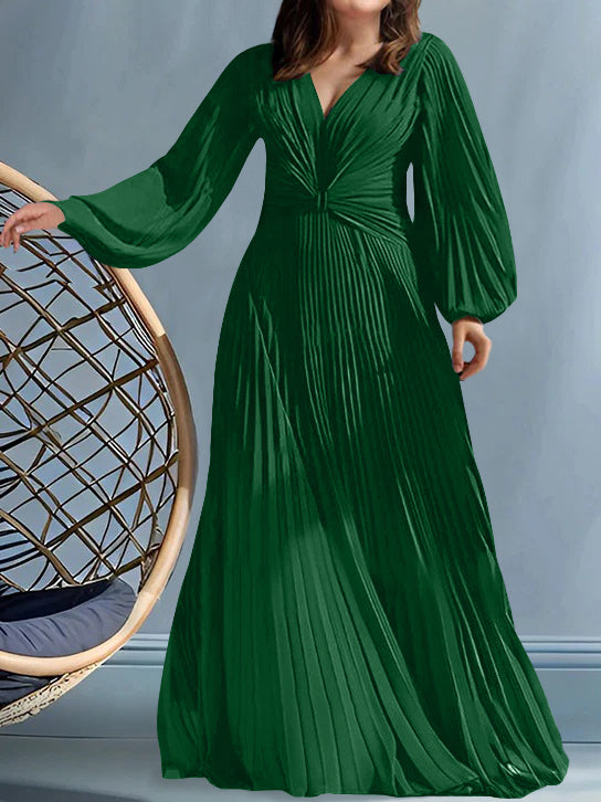Plus Size V Neck A Line Gown for the Mother of the Bride with Ruched Detail