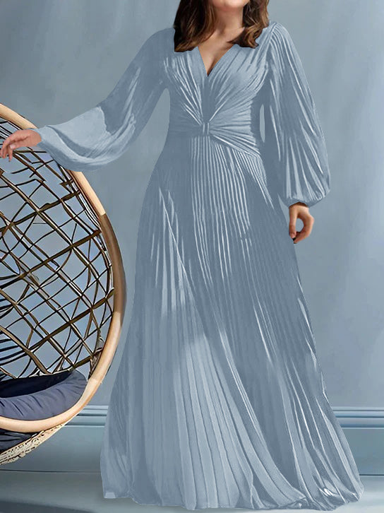 Plus Size V Neck A Line Gown for the Mother of the Bride with Ruched Detail