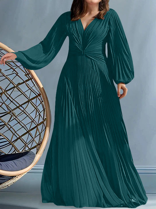 Plus Size V Neck A Line Gown for the Mother of the Bride with Ruched Detail