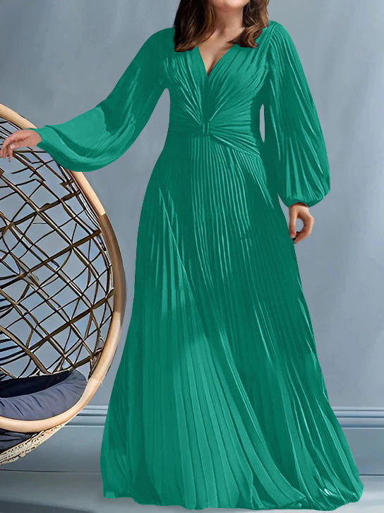 Plus Size V Neck A Line Gown for the Mother of the Bride with Ruched Detail