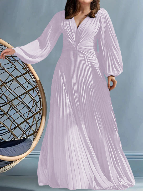 Plus Size V Neck A Line Gown for the Mother of the Bride with Ruched Detail