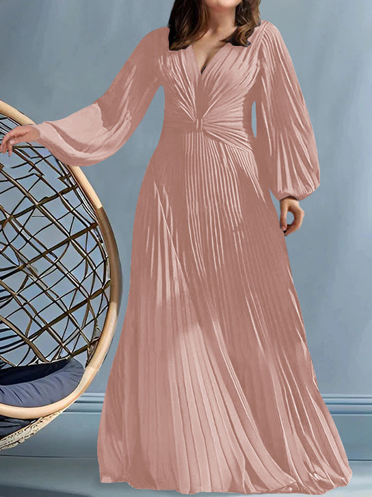 Plus Size V Neck A Line Gown for the Mother of the Bride with Ruched Detail