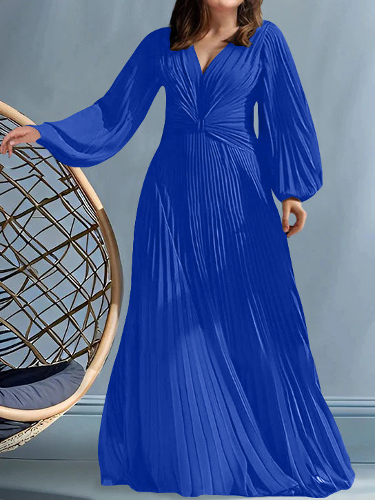 Plus Size V Neck A Line Gown for the Mother of the Bride with Ruched Detail