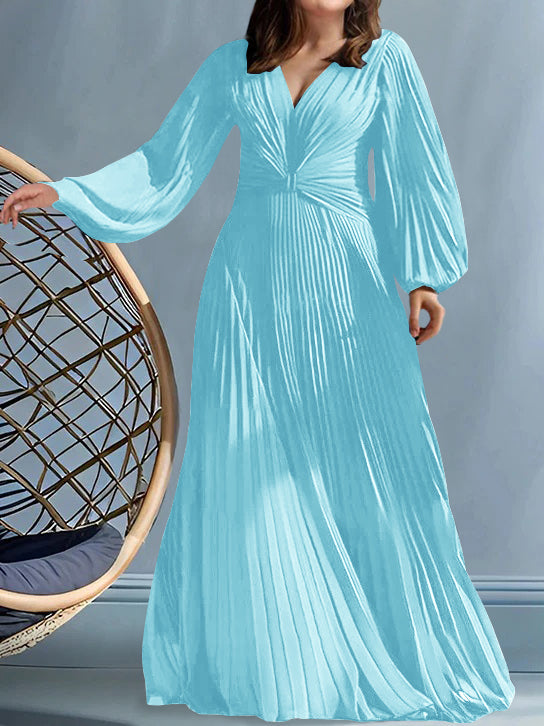 Plus Size V Neck A Line Gown for the Mother of the Bride with Ruched Detail