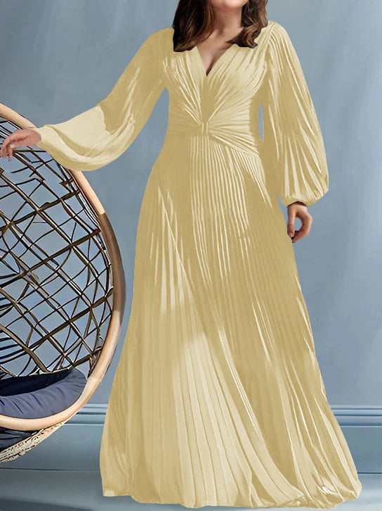 Plus Size V Neck A Line Gown for the Mother of the Bride with Ruched Detail