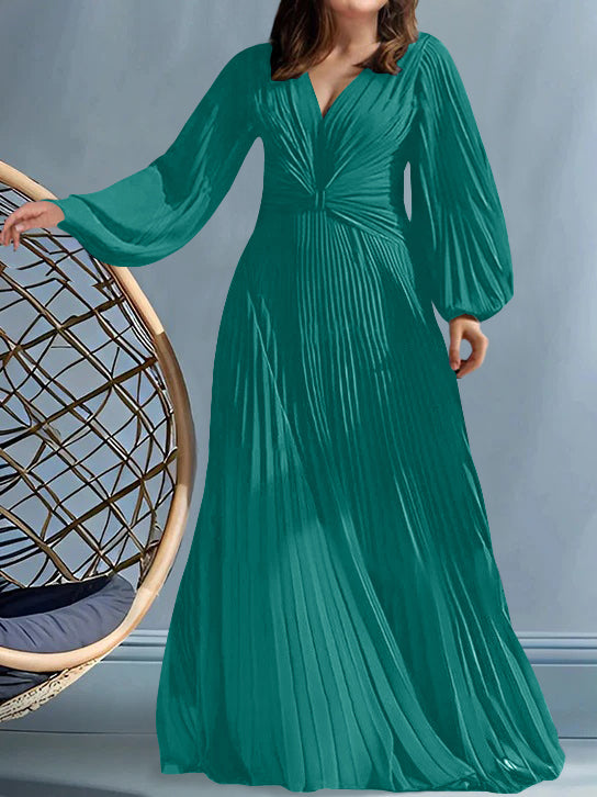 Plus Size V Neck A Line Gown for the Mother of the Bride with Ruched Detail