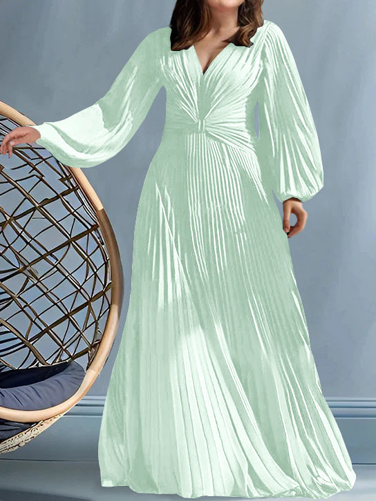 Plus Size V Neck A Line Gown for the Mother of the Bride with Ruched Detail