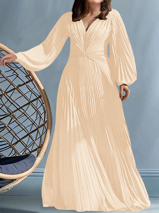 Plus Size V Neck A Line Gown for the Mother of the Bride with Ruched Detail
