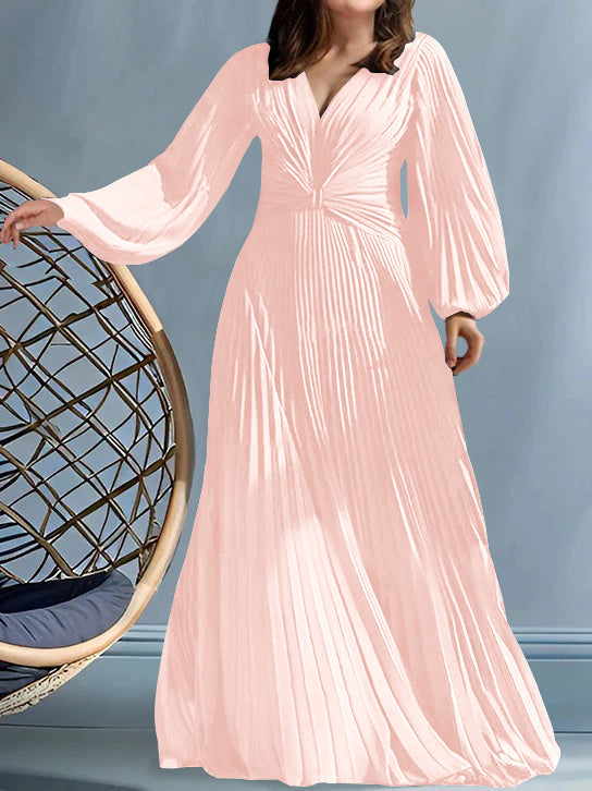 Plus Size V Neck A Line Gown for the Mother of the Bride with Ruched Detail