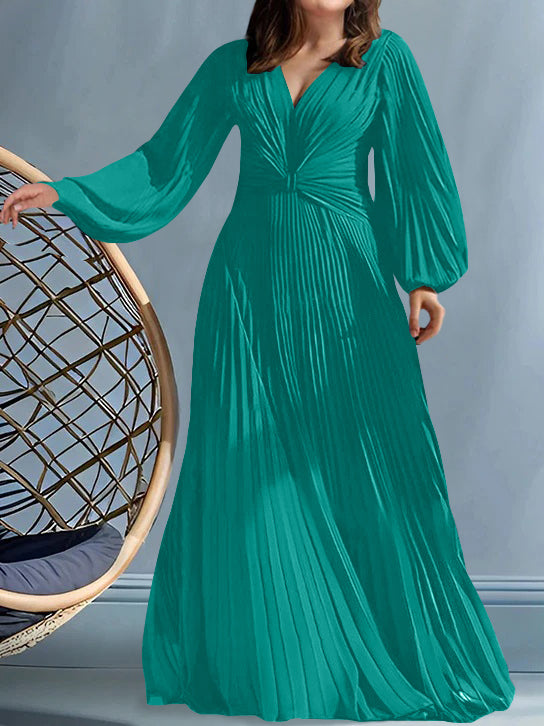 Plus Size V Neck A Line Gown for the Mother of the Bride with Ruched Detail