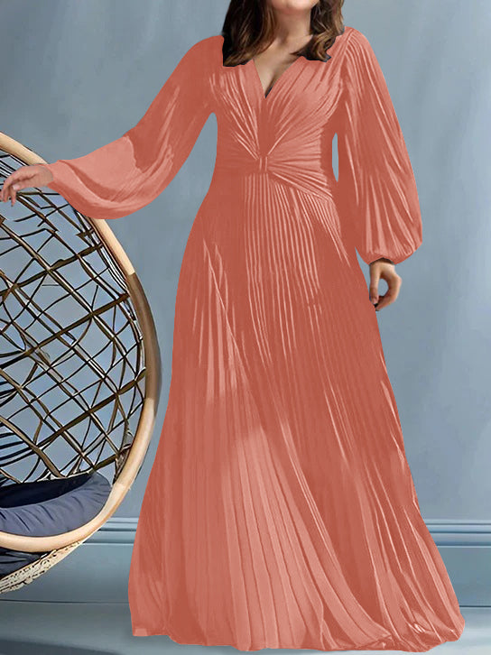 Plus Size V Neck A Line Gown for the Mother of the Bride with Ruched Detail