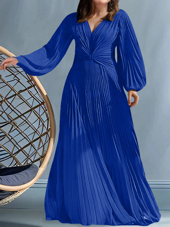 Plus Size V Neck A Line Gown for the Mother of the Bride with Ruched Detail