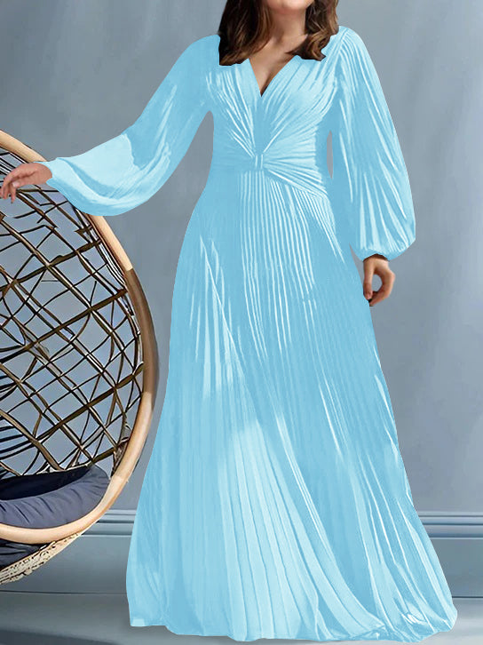 Plus Size V Neck A Line Gown for the Mother of the Bride with Ruched Detail