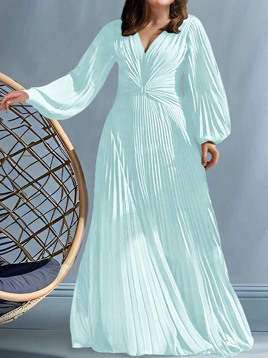 Plus Size V Neck A Line Gown for the Mother of the Bride with Ruched Detail