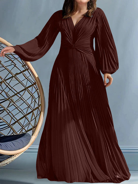 Plus Size V Neck A Line Gown for the Mother of the Bride with Ruched Detail