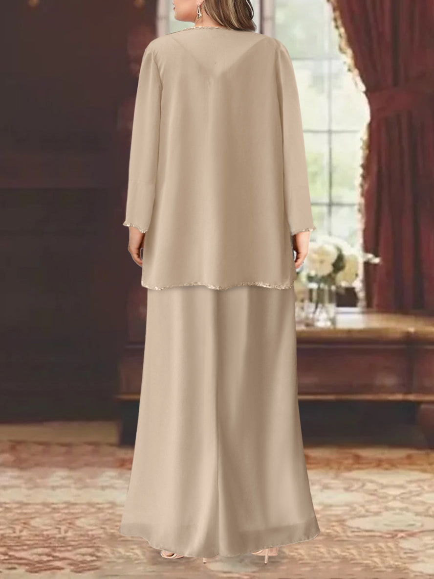 Plus Size V Neck Ankle Length Sheath Column Mother of the Bride Dress with Sequins & Jacket