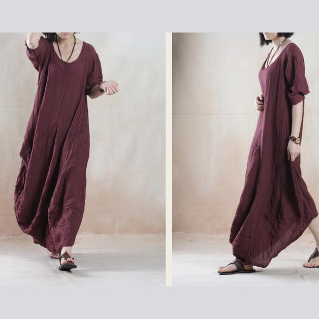 Plus size brown summer maxi dress linen sundress