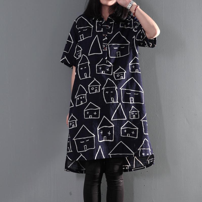 Plus size navy print summer dress oversize shift dresses sundress sweet house