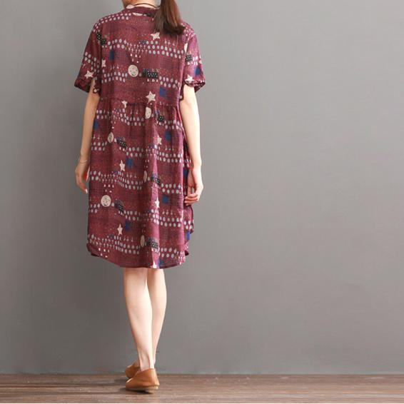Plus size print summer dress loose fit shift dresses burgundy