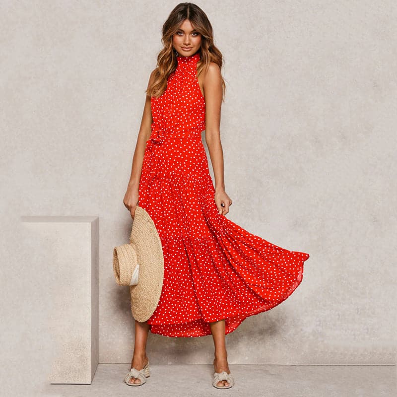 Polka Dot Print Women Bohemian Maxi Dress