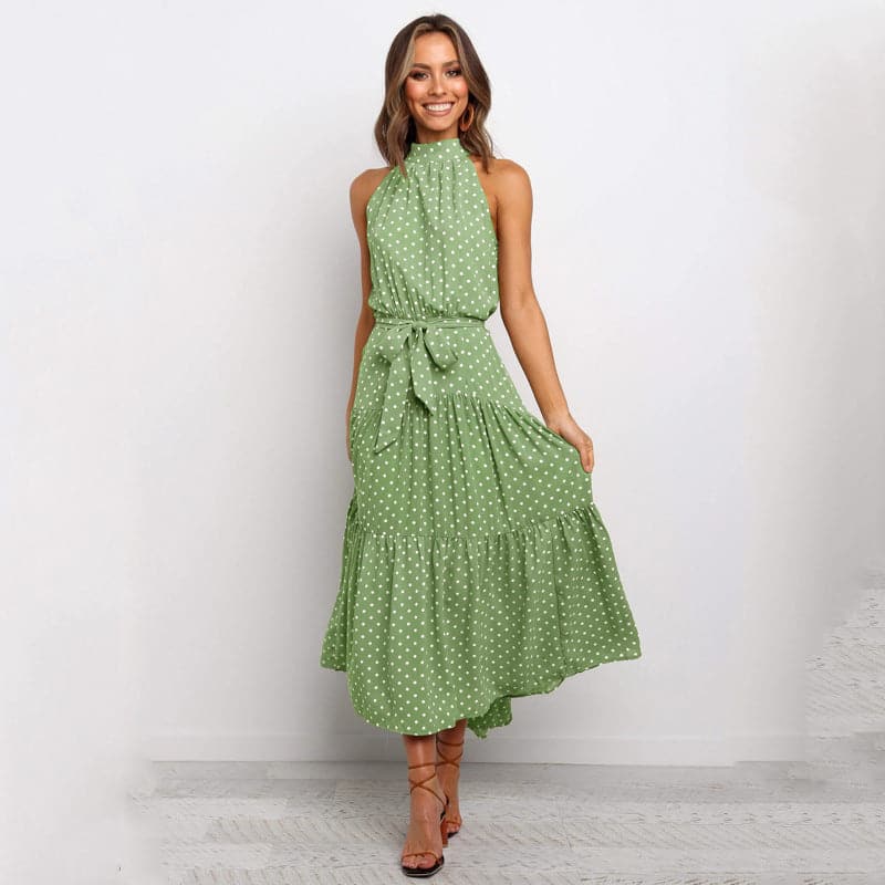 Polka Dot Print Women Bohemian Maxi Dress